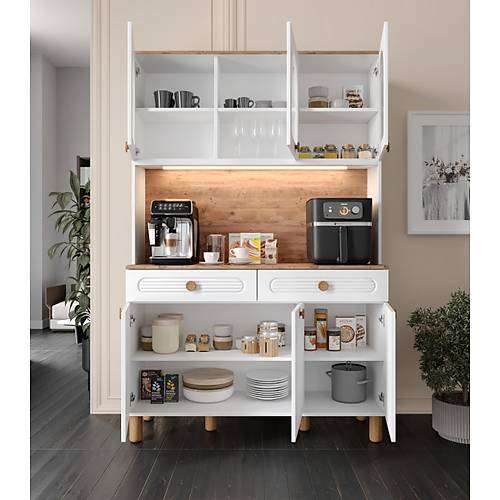 Seronay Rosela Kahve K��esi - 140 cm MDF Mutfak Dolab� - LED Ayd�nlatmal�