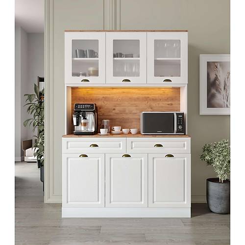 Seronay Mirea Kahve K��esi - 140 cm MDF Mutfak Dolab� - LED Ayd�nlatmal�