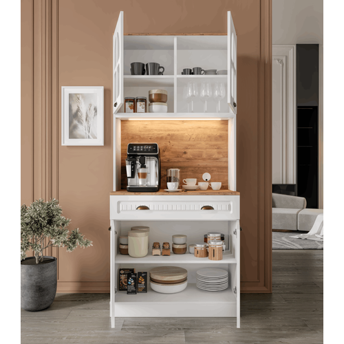 Seronay Vesta 2 Kapakl� Kahve K��esi � 93 cm MDF, LED Ayd�nlatmal�, �ok Ama�l� Mutfak ve Airfryer Dolab�