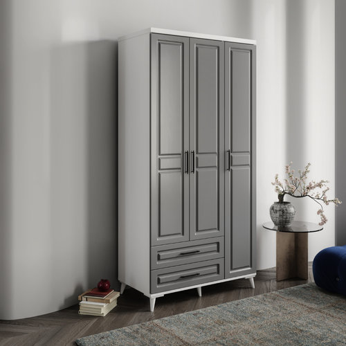 Seronay Mirea 3 Kapakl� �ekmeceli Antrasit - Beyaz Gard�rop