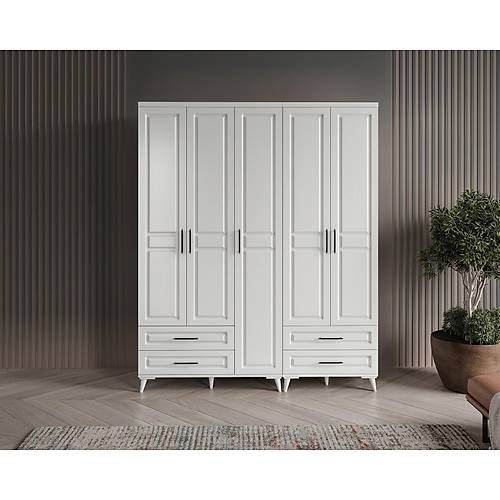 Seronay Mirea 5 Kapakl� 4 �ekmeceli Beyaz Gard�rop