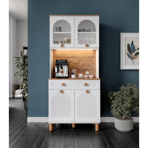 Seronay Rosela 2 Kapakl� Kahve K��esi � 93 cm MDF, LED Ayd�nlatmal�, �ok Ama�l� Mutfak ve Airfryer Dolab�