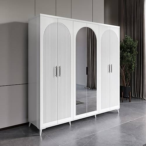 Seronay Neris 6 Kapakl� Aynal� Beyaz Gard�rop