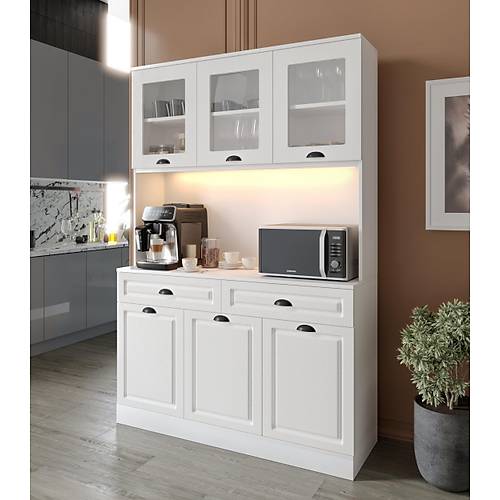 Seronay Lunera Kahve K��esi - 140 cm MDF Mutfak Dolab� - LED Ayd�nlatmal�