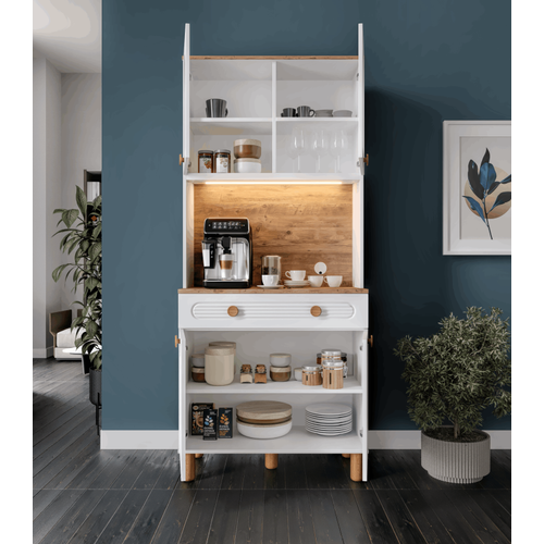 Seronay Rosela 2 Kapakl� Kahve K��esi � 93 cm MDF, LED Ayd�nlatmal�, �ok Ama�l� Mutfak ve Airfryer Dolab�