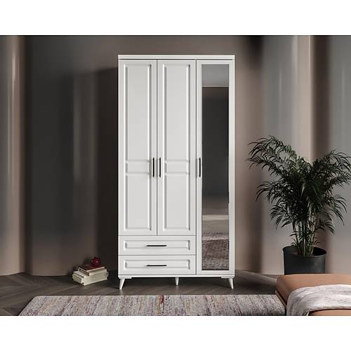 Seronay Mirea 3 Kapakl� Aynal� Beyaz Gard�rop