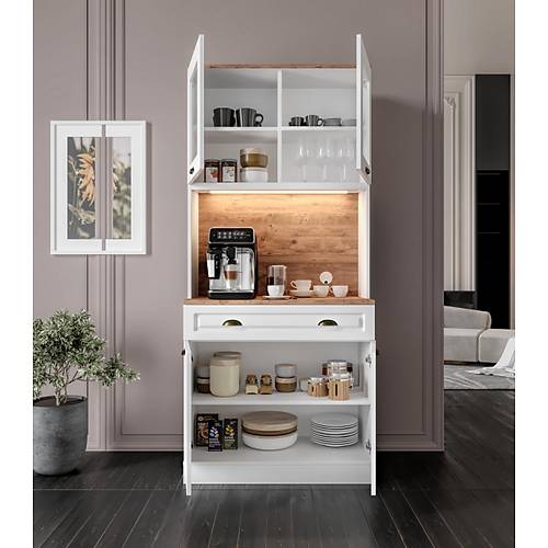 Seronay Mirea 2 Kapakl� Kahve K��esi � 93 cm MDF, LED Ayd�nlatmal�, �ok Ama�l� Mutfak ve Airfryer Dolab�