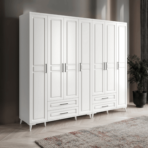 Seronay Mirea 7 Kapakl� 4 �ekmeceli Beyaz Gard�rop
