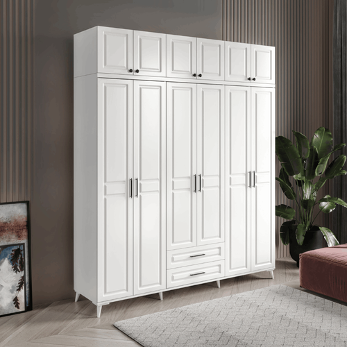 Seronay Mirea 6 Kapakl� 2 �ekmeceli Y�kl�kl� Beyaz Gard�rop