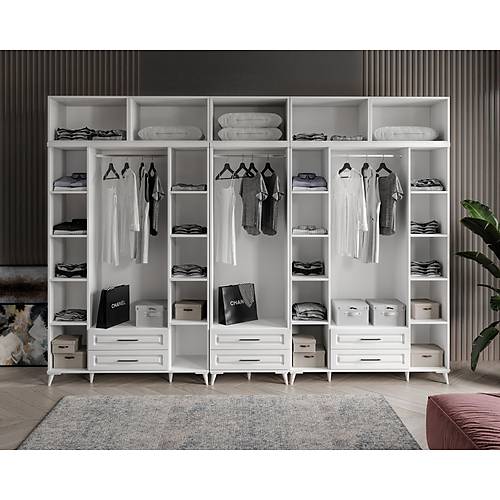 Seronay Mirea 10 Kapakl� �ekmeceli Y�kl�kl� Beyaz Gard�rop