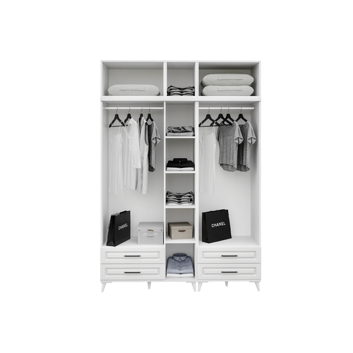 Seronay Mirea 5 Kapakl� 4 �ekmeceli Y�kl�kl� Beyaz Gard�rop