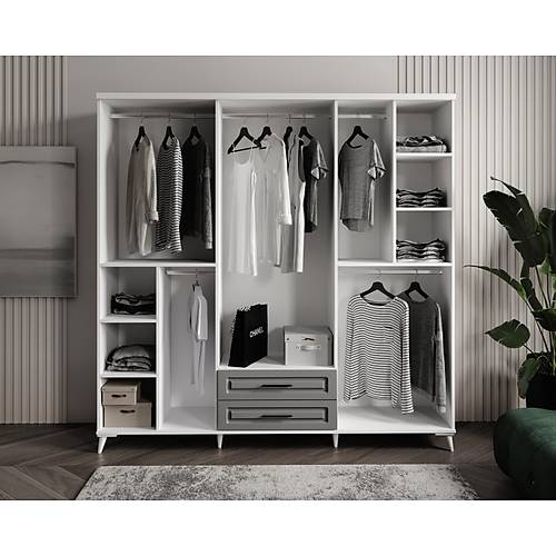 Seronay Mirea 6 Kapakl� �ekmeceli Antrasit Beyaz Gard�rop