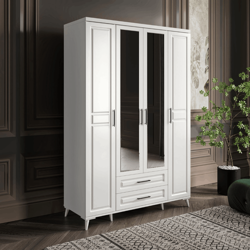 Seronay Mirea 4 Kapakl� Aynal� Beyaz Gard�rop