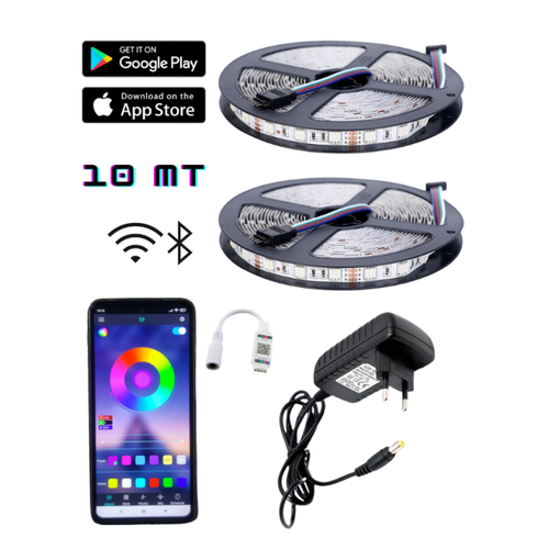 10 Metre Rgb Led Sese ve Müziğe Duyarlı Bluetooth Özellikli Tak Çalıştır Set 3 Çipli 50 İç Mekan