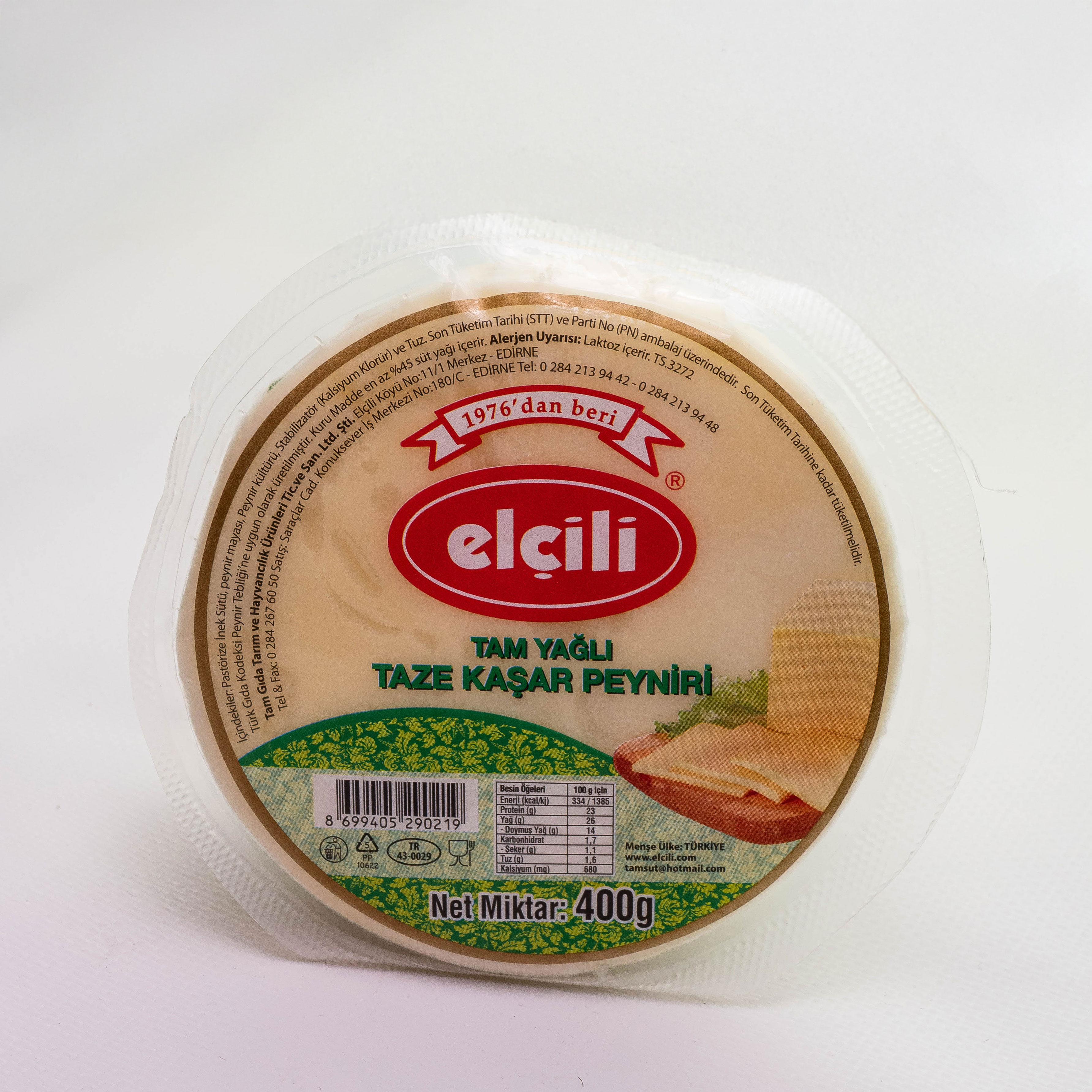 ELÇİLİ TAM YAĞLI TAZE KAŞAR PEYNİRİ 400GR