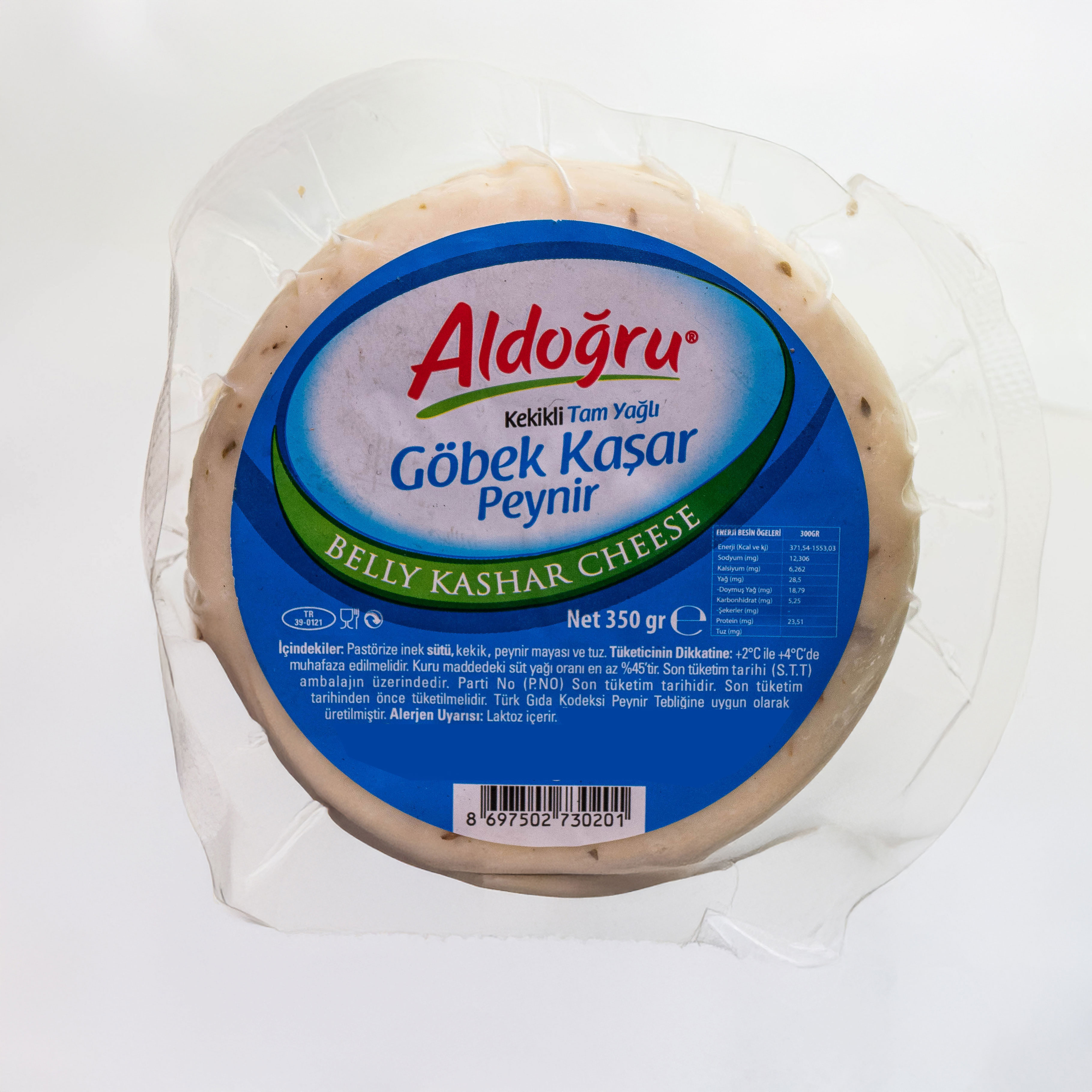 ALDOĞRU TAM YAĞLI KEKİKLİ GÖBEK KAŞAR PEYNİR 350GR
