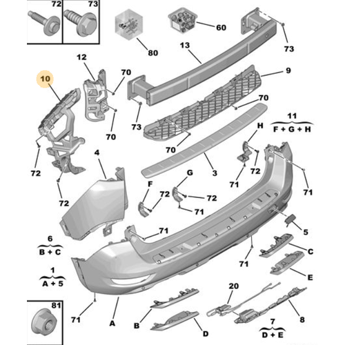 Orijinal 5008 Arka Tampon Balant  Takviyesi Sol P87E    9814615880