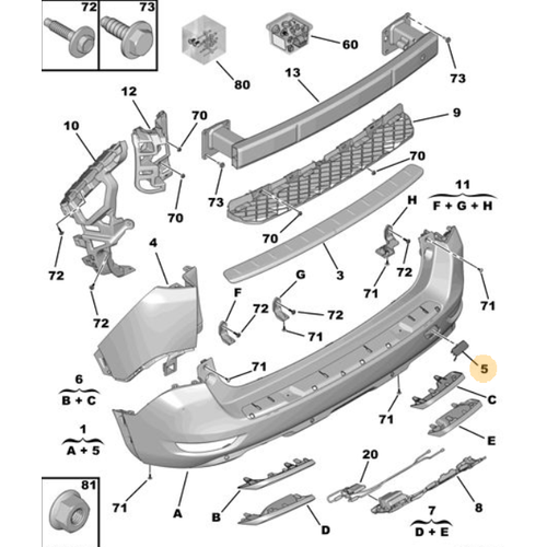 Orijinal  5008 Arka Tampon eki Demiri Kapa P87E    98146387Xt