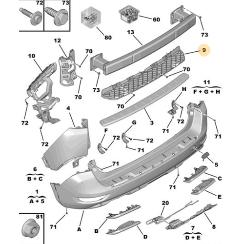 Orijinal 5008 Arka Tampon Mesnedi  P87E 9814492680