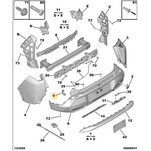 Orijinal Arka Tampon Ba�lant� Aya�� (Destek Braketi)  (5008 P74 GT /3008 P64)   9852060280