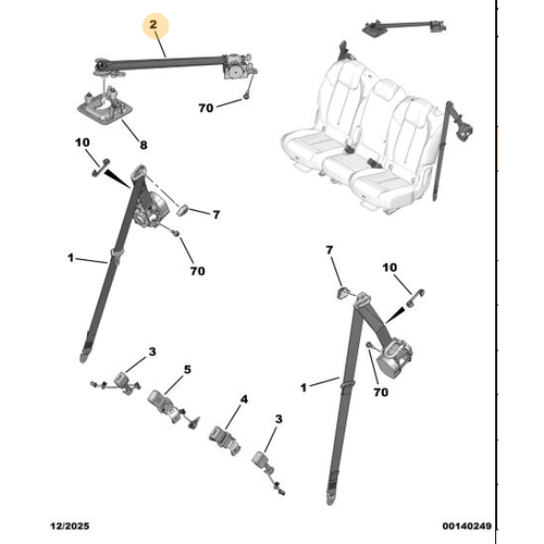 Orijinal Arka Orta Koltuk Emniyet Kemeri Mekanizmas�  Peugeot - 5008 P74 GT  98410166XX