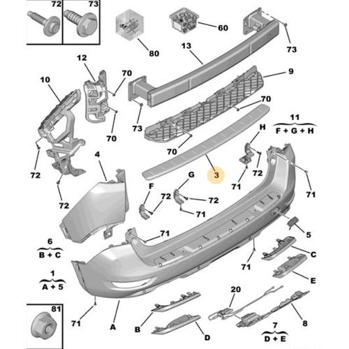 Orijinal 5008 Arka Tampon zeri Koruyucu  P87E   9814601880