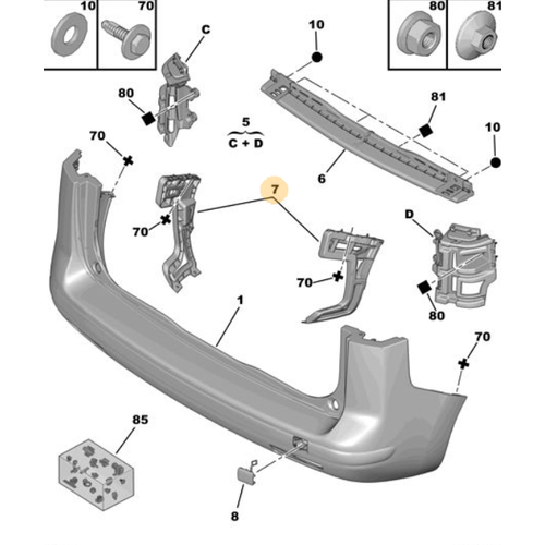 Orijinal 5008 Arka Tampon Mesnet Takm T87    7416S0