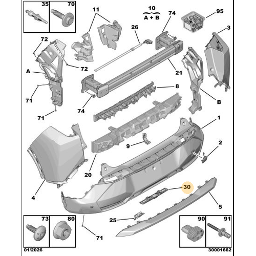 Orijinal Tampon Arka Fonksiyonel Ba�lant� Sac�  3008 P64 GT  9843792180