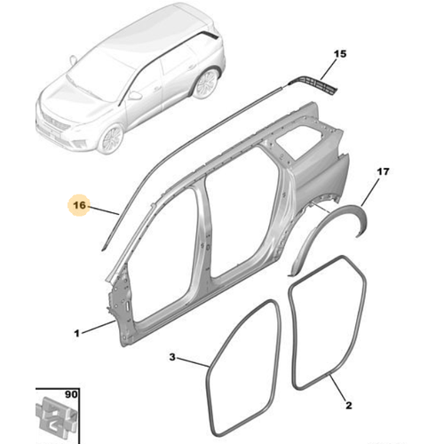 Orijinal 5008 Kasa Kenar tas Sol P87E    98270093Vv