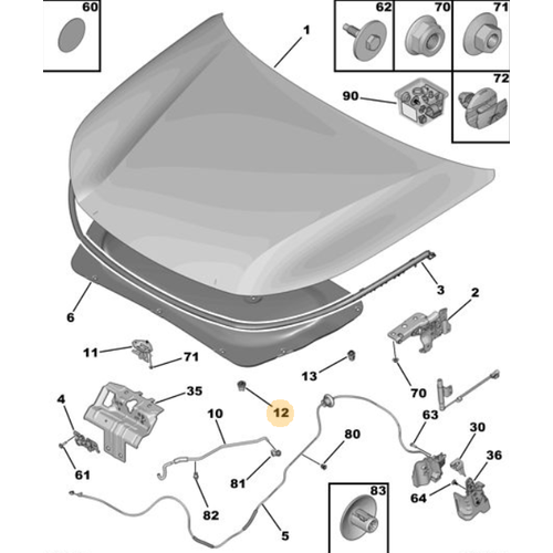 Orijinal Motor Kaputu Destek Takozu DS4 208 308 T7 P5 T9 408  3008  P84E  5008 T87  2008 P24E  508 R8  Rifter K9  873388