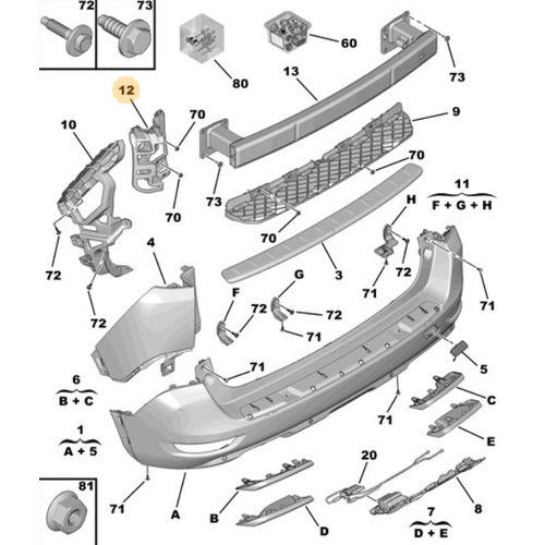 Orijinal 5008 Arka Tampon Mesnedi Sol P87E    9829979880