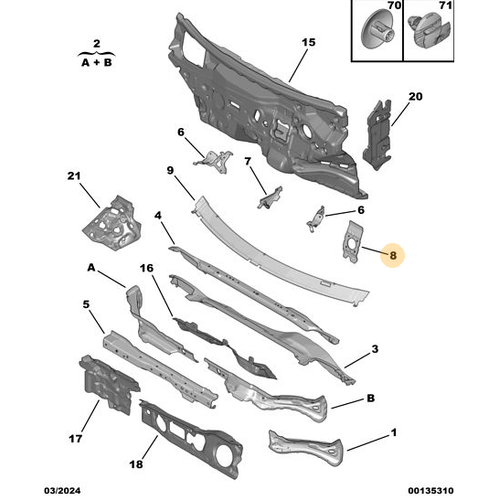 Orijinal �n Panel Takviye Par�as� - Sol   Peugeot - 5008 P74 GT   9674745880