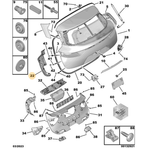 Orijinal DS7 X74 Bagaj Kapa Yan Plastii  9819415480