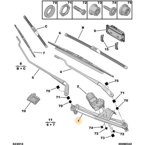 Orijinal 206 n Cam Silecek Mekanizmas     6401F9