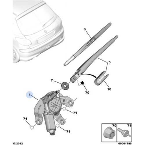 Orijinal 206 Arka Cam Silecek Motoru  6405H8