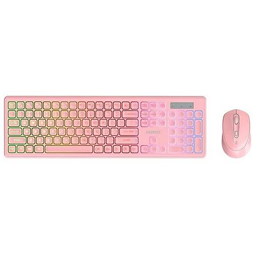 Everest KM-319BT Pembe 2.4G+BT1+BT2 �oklu Cihaz Ba�lant�l� Q Set Kablosuz Klavye + Mouse