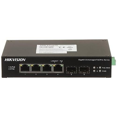 Hkvson 4Port Ds-3T0506Hp-E-Hs Ggabt 2-Sfp 60W Poe Ynetilemez Endstriyel Swtch