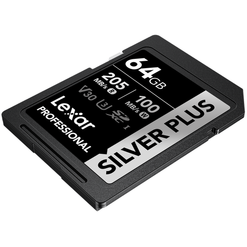 LEXAR LSDSIPL064GBNNNG SD PROFESSIONAL SILVER PLUS SDXC UHSI CARDS UP TO 205MB-S READ 100MB-S WRITE C10 V30 U3
