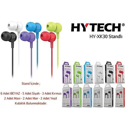 Hytech Hy-Xk30 20'Li  Koli + 2*Mor + 2*Mavi + 2*Yeil 6*Beyaz + 5*Siyah + 3*Krmz Kulak i Mikrofonlu Kulaklk
