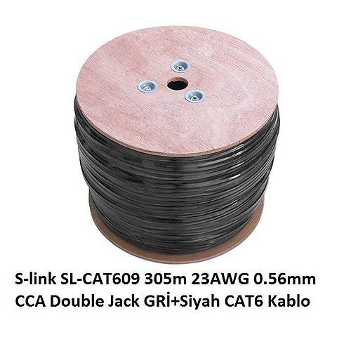 S-Link Sl-Cat609 305M 23Awg 0.56Mm Gri+Siyah Kablo