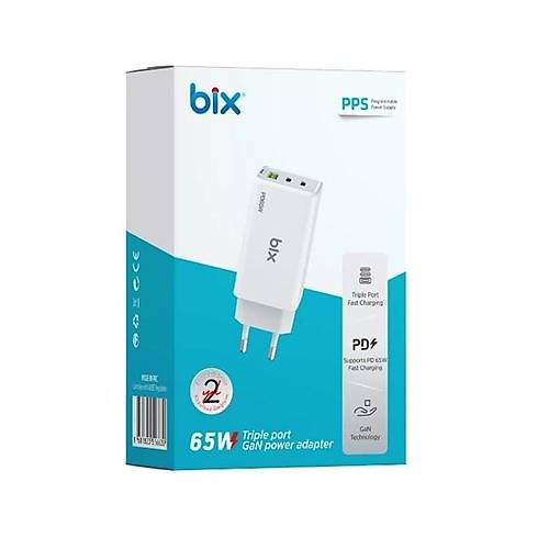 BİX BX3P66G-WE 65W ŞARJ ADAPTÖR TYPE-C-USB Beyaz
