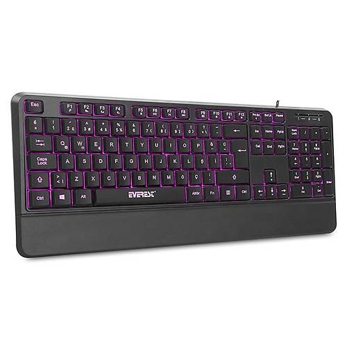 Everest Q Trk Kb-R61 Brght Siyah Usb 3 Renk Aydnlatmal Sabit Bilek Destekli Multimedia Klavye