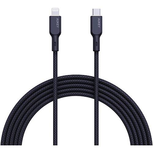 AUKEY CB-NCL1-BK NAYLON �RG�L� 3A 480MBPS TYPE-C LIGHTNING KABLOSU 1.8MT