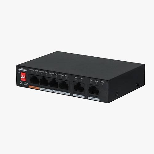 DAHUA DH-PFS3006-4ET-60 6 Port Mbit 4 Port PoE 60W 2xMbit Uplink Desktop Ynetilemez Metal Kasa Switch