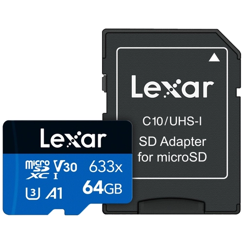 LEXAR 64GB LSDMI64GBB633A 633X M�KRO SDXC UHSI WITH SD ADAPTER 100MB-S READ 45MB-S WRITE C10 A1 V30 U3
