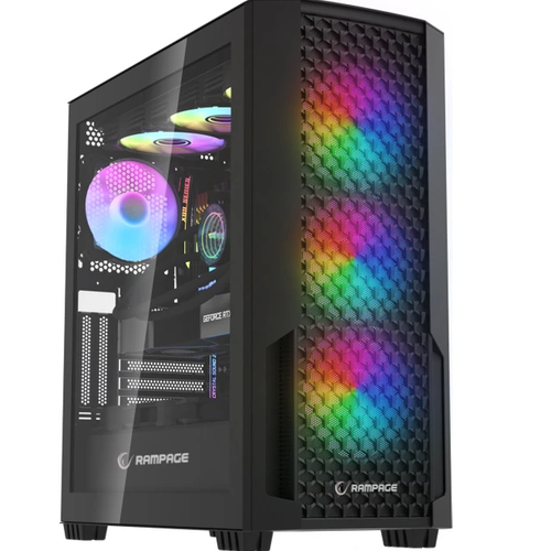RAMPAGE SHELOB Mesh Panel  Tempered Caml 4*ARGB INFINITY FAN+HUB Gaming Kasa