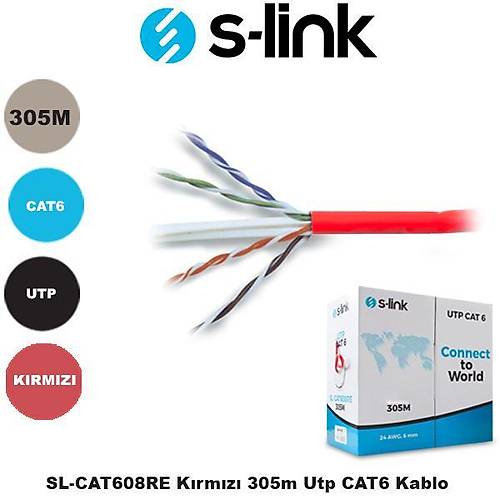 S-L�nk Sl-Cat608Re Cat6 305M 24 Awg Utp Kablo K�rm�z�