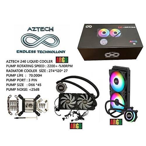 AZTECH 240mm LIQUID COOLING AZ240-1B ARGB S�v� So�utmal� AM5-1851p ��lemci Fan�