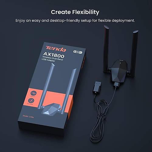 Tenda U18A Ax1800 Dual Band Wf-6 Usb 3.0 Kablosuz Adaptr