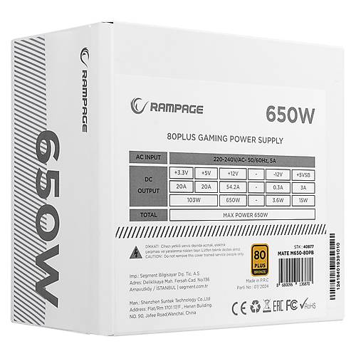 Everest Rampage Mate 650W 80+ Bronze Beyaz